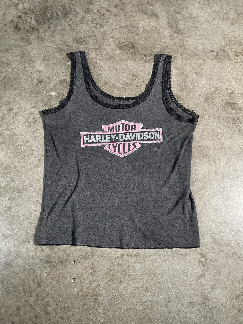 Vintage 90s Frilley Lace Harley Davidson Tank Top S 17x24